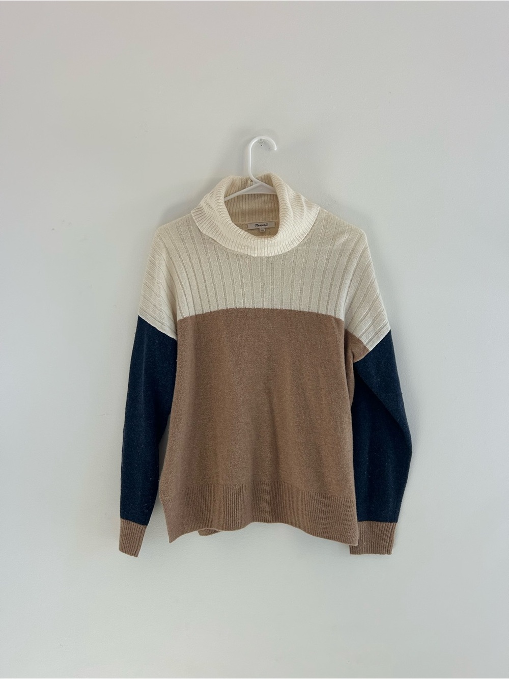 Madewell Colorblock Turtleneck Sweater in Cream, Brown & Navy